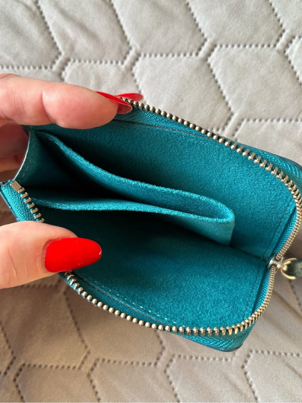 Galen Leather Ocean Blue Card Mini Wallet with Zipper
